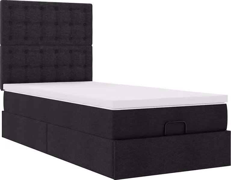 Pouf Letto con Materasso Nero 90x200 cm in Tessuto