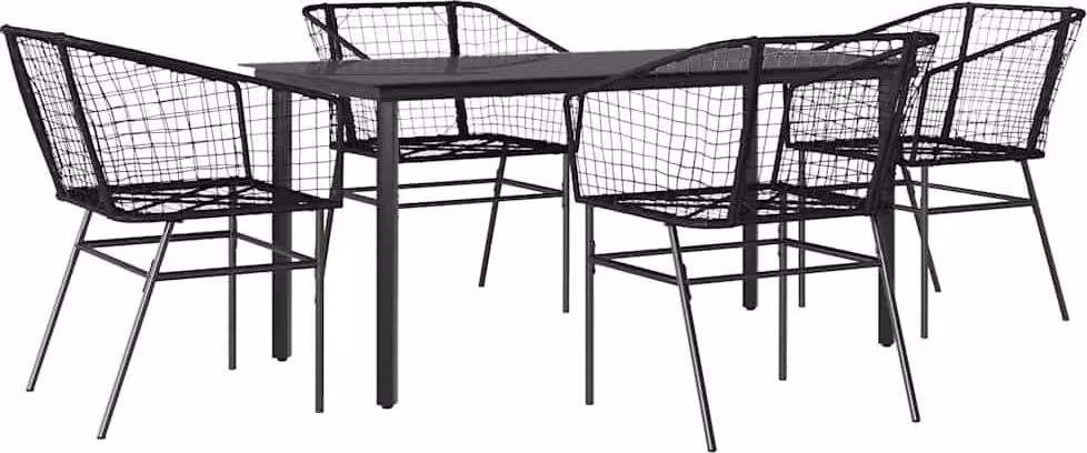 Set Mobili da Pranzo per Giardino 5 pz Nero Polyrattan Vetro