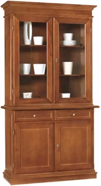 Cristalleria color noce con 4 ante e 2 cassetti in stile classico legno e mdf con rifinitura in noce lucido 105x42x205 H