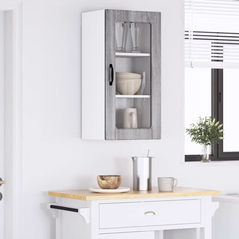 Mobile da parete LUCCA vidaXL con ante in vetro, set da 2 pezzi, Grigio Sonoma