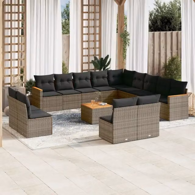 Set di divani da giardino VIDAXL in polyrattan grigio con 14 pezzi e cuscini inclusi – 1