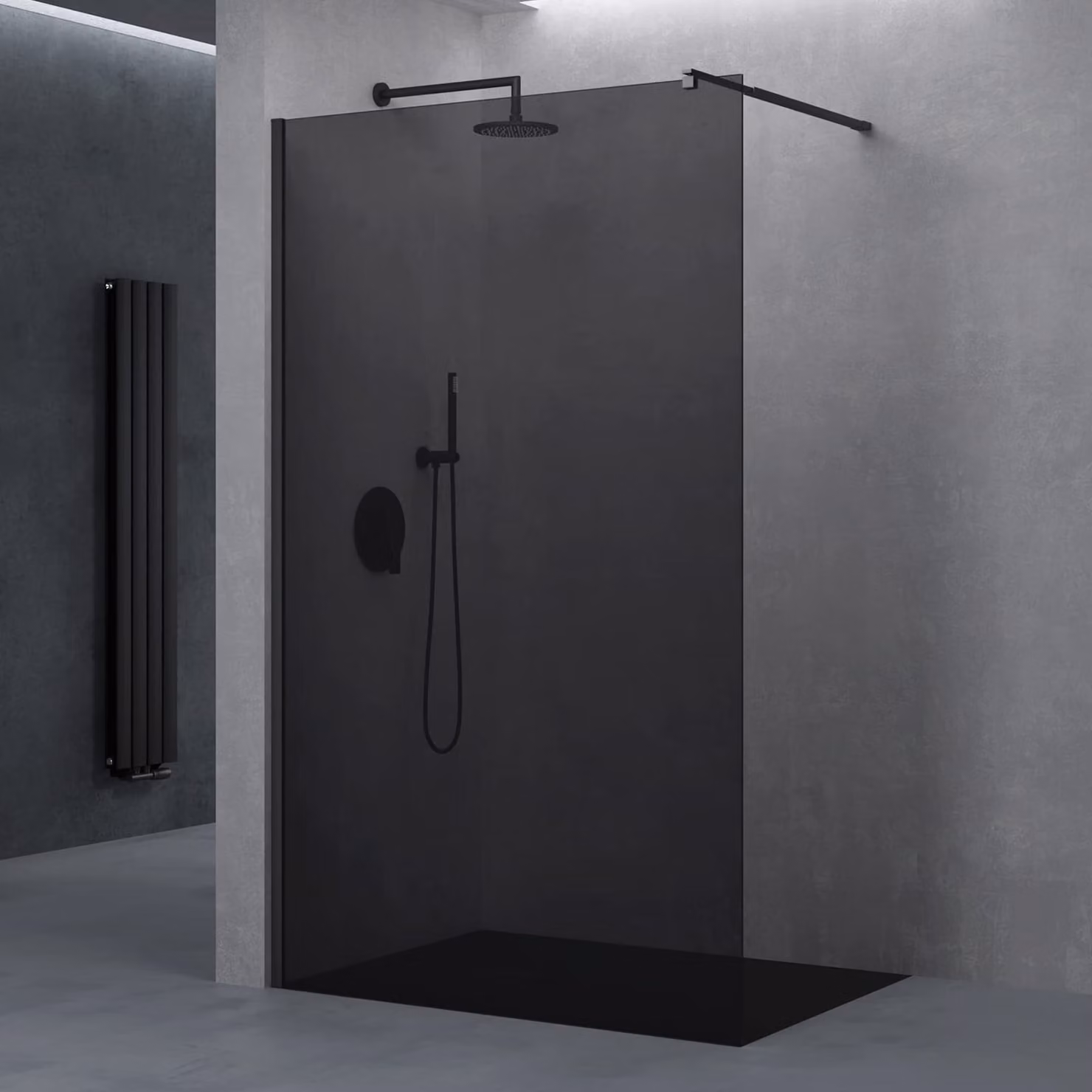 doporro Box Doccia Walk-In 120x200 cm, Parete Doccia Fissa in Vetro Temperato FumšŠ 10 mm con Barra Stabilizzatrice Regolabile e Profilo Nero Opaco šC Bremen02VG