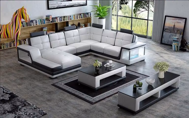 Ecksofa U-Form Sofa Couch Polster Ecksofa Wohnlandschaft Ledersofa Moderne