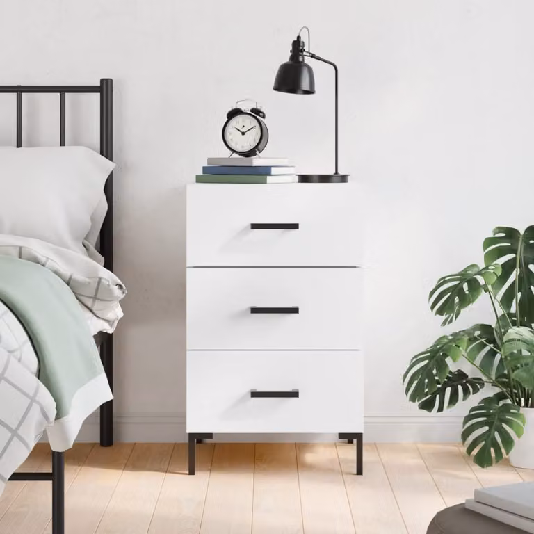 Comodino moderno sospeso vidaXL in legno e metallo bianco L/P/H: 40 x 40 x 66 cm