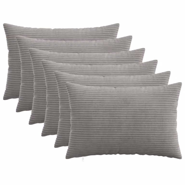 Set di 6 federe vidaXL HEERLEN in velluto a coste, Grigio Chiaro, L 50 cm x P 30 cm