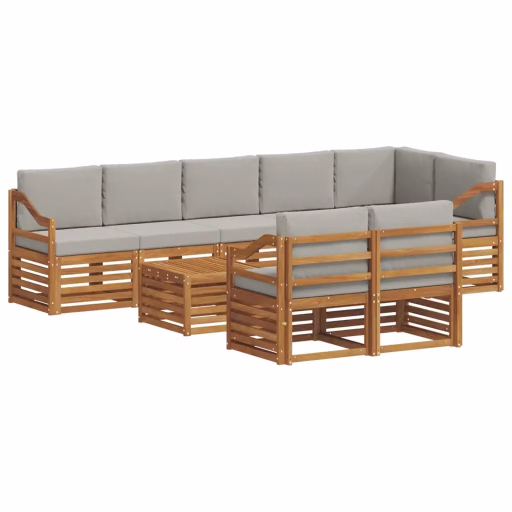 Set di divani da esterno a L con tavolino vidaXL, 9 pezzi, Grigio, in legno di acacia trattato con cuscini inclusi – 2