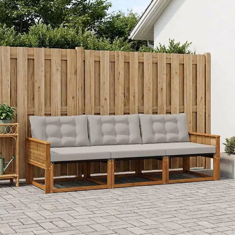 Set di divani da esterno vidaXL in legno di acacia con sedute in textilene, beige e grigio
