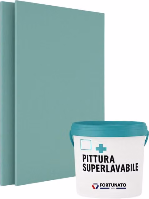 Set di 1 idrolastra in cartongesso BA13 resistente all'umidità con bordi smussati Fortunato, colore bianco, L: 120 cm, H: 200 cm, spessore 12,5 mm, con pittura superlavabile in resina sintetica da 2,5 l