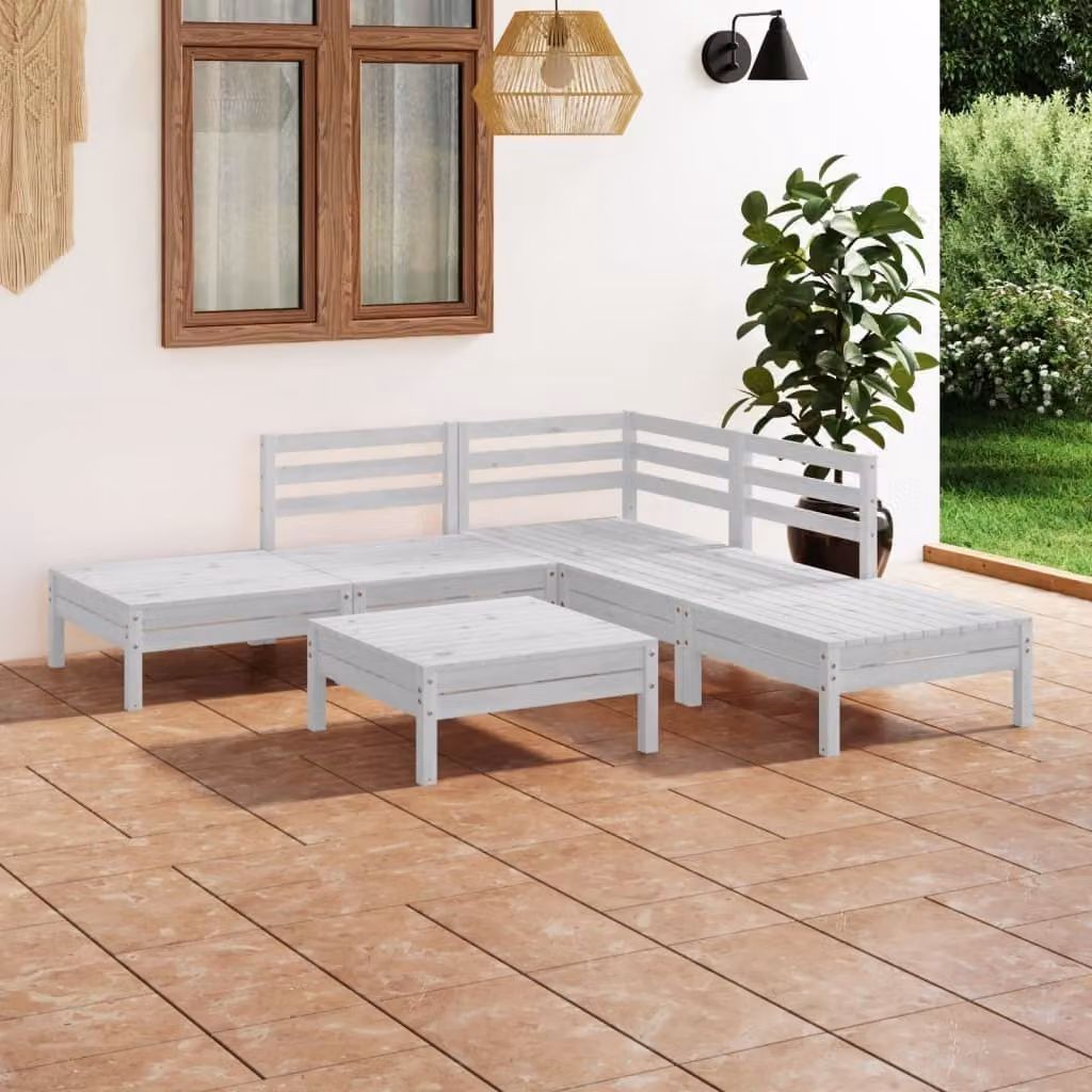 The Living Store Set da giardino 6 pezzi in pino massiccio bianco