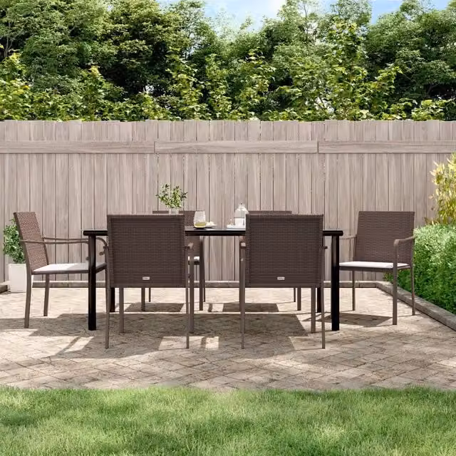 Set Pranzo da Giardino vidaXL in Polyrattan e Acciaio con Cuscini, 7 Pezzi