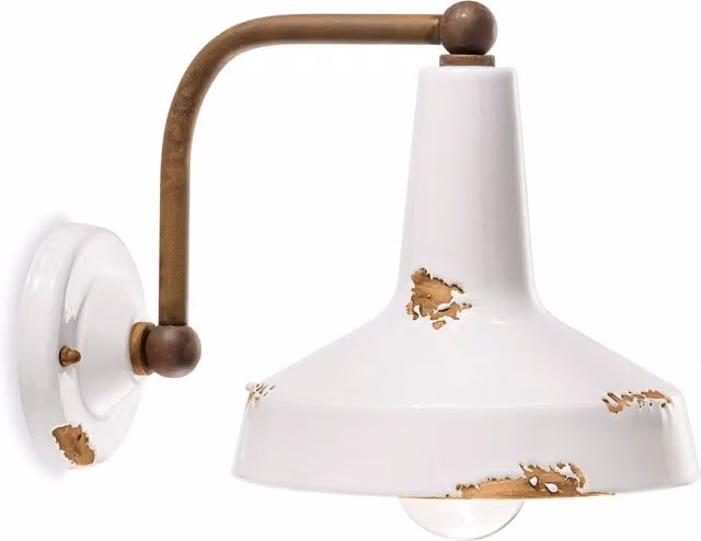 Applique Vintage Ceramica Bianca Curva 1 Luce E27