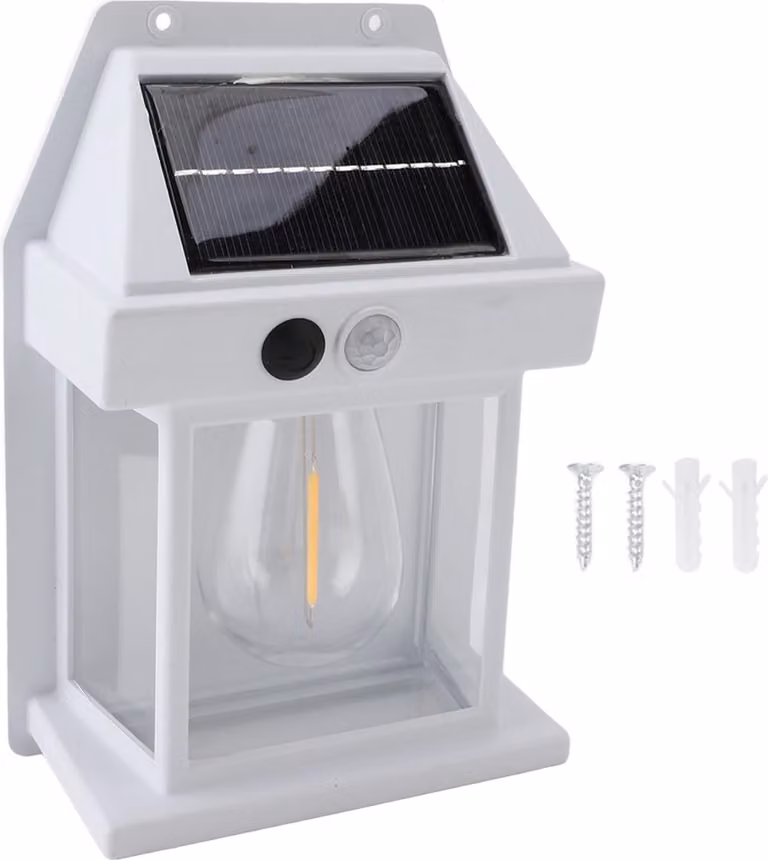 Lampada da parete solare, bianca, resistente agli agenti atmosferici e senza fili, con 3 livelli di luminosità regolabili, 600 lumen, portata di 5-8 metri – ideale per giardino e ingresso