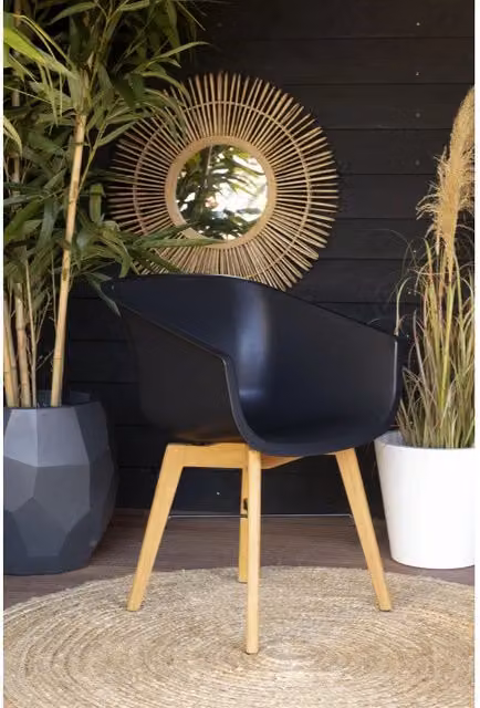 Set di 2 sedie AMALIA Eucalyptus HARTMAN in legno e plastica, stile scandinavo, colore nero opaco, per giardino e terrazza
