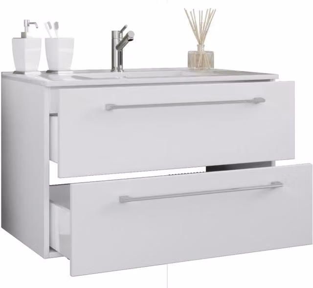 Completo di Ezooza Set Bagno 2 Pezzi Mobile Large con 2 cassetti e Lavabo sospesi , Bianco ,
