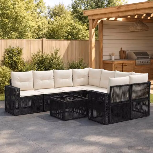 Set Divano da Giardino 9 pz Nero polyrattan 3435070