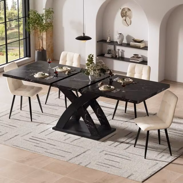 Tavolo allungabile da pranzo con piano in MDF e struttura in metallo nero 120–160 × 80 × 75 cm