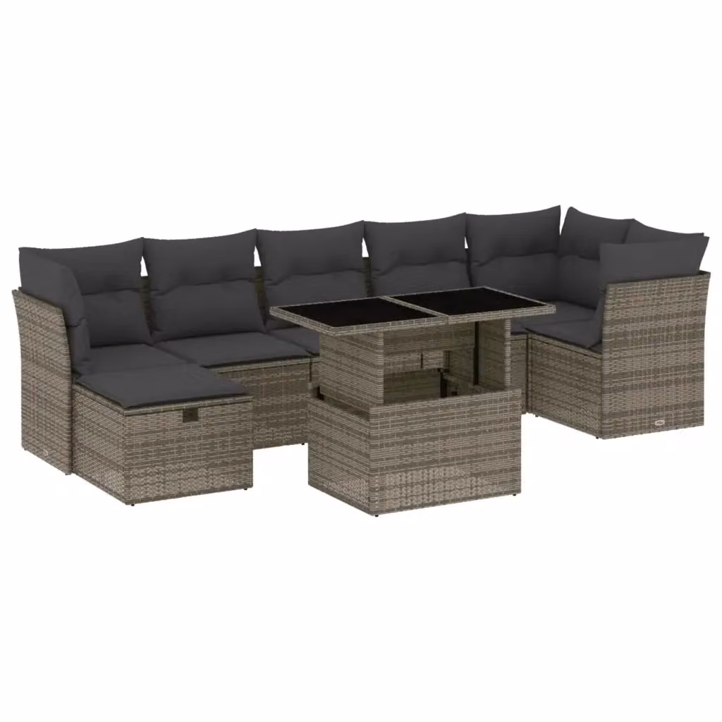 vidaXL Set Divano da Giardino 8 pz a L con Cuscini Grigio in Polyrattan e Acciaio – 2
