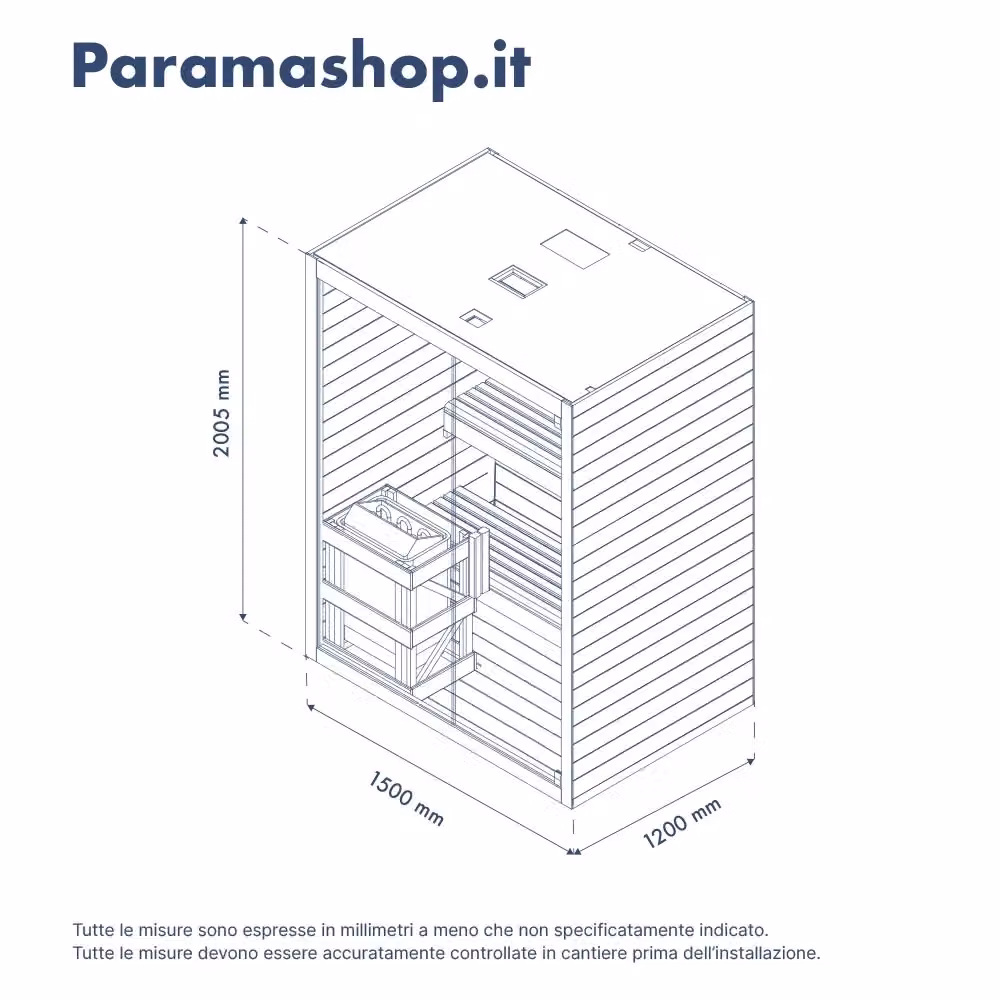 Sauna finlandese da interno Nirva per 2-3 persone in legno di abete, colore marrone e trasparente, L: 150 cm, P: 120 cm, H: 200 cm – 2