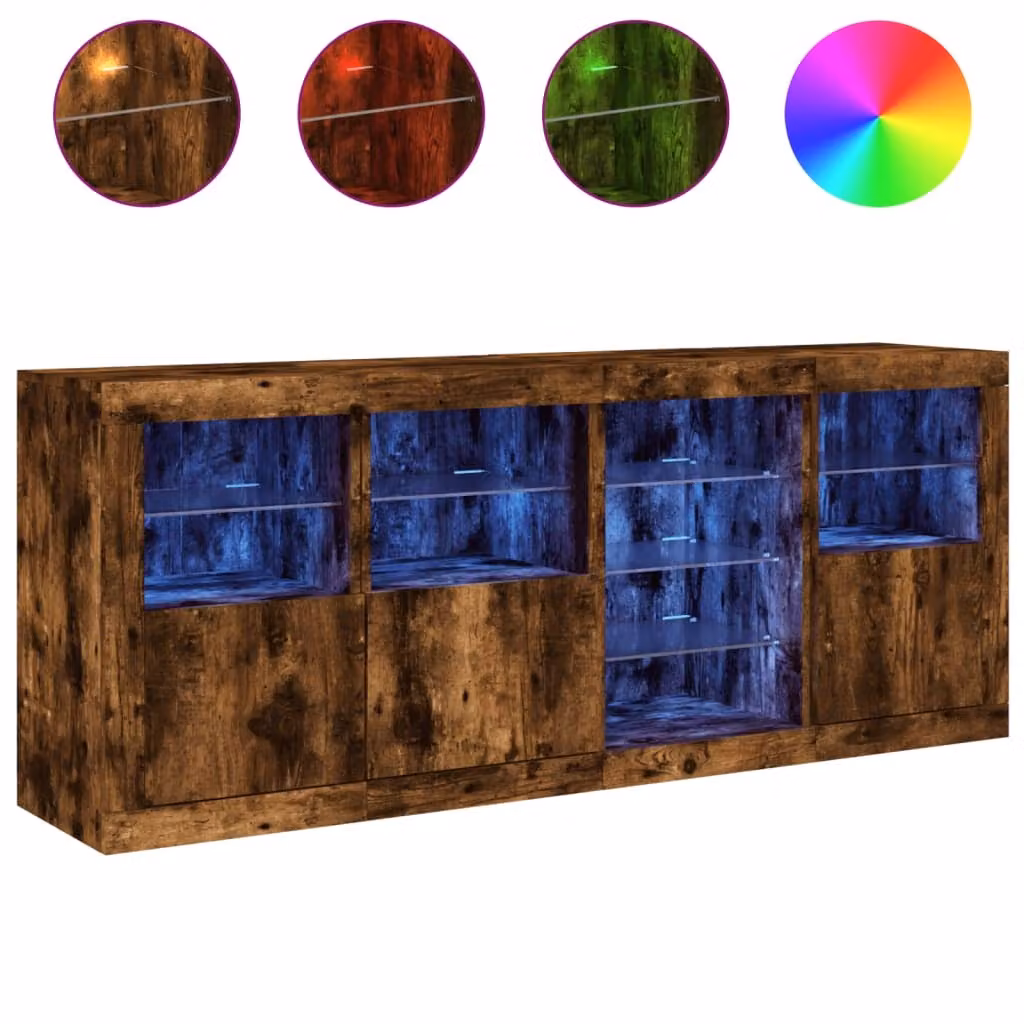 Credenza con Luci LED Rovere Fumo 164x37x67 cm