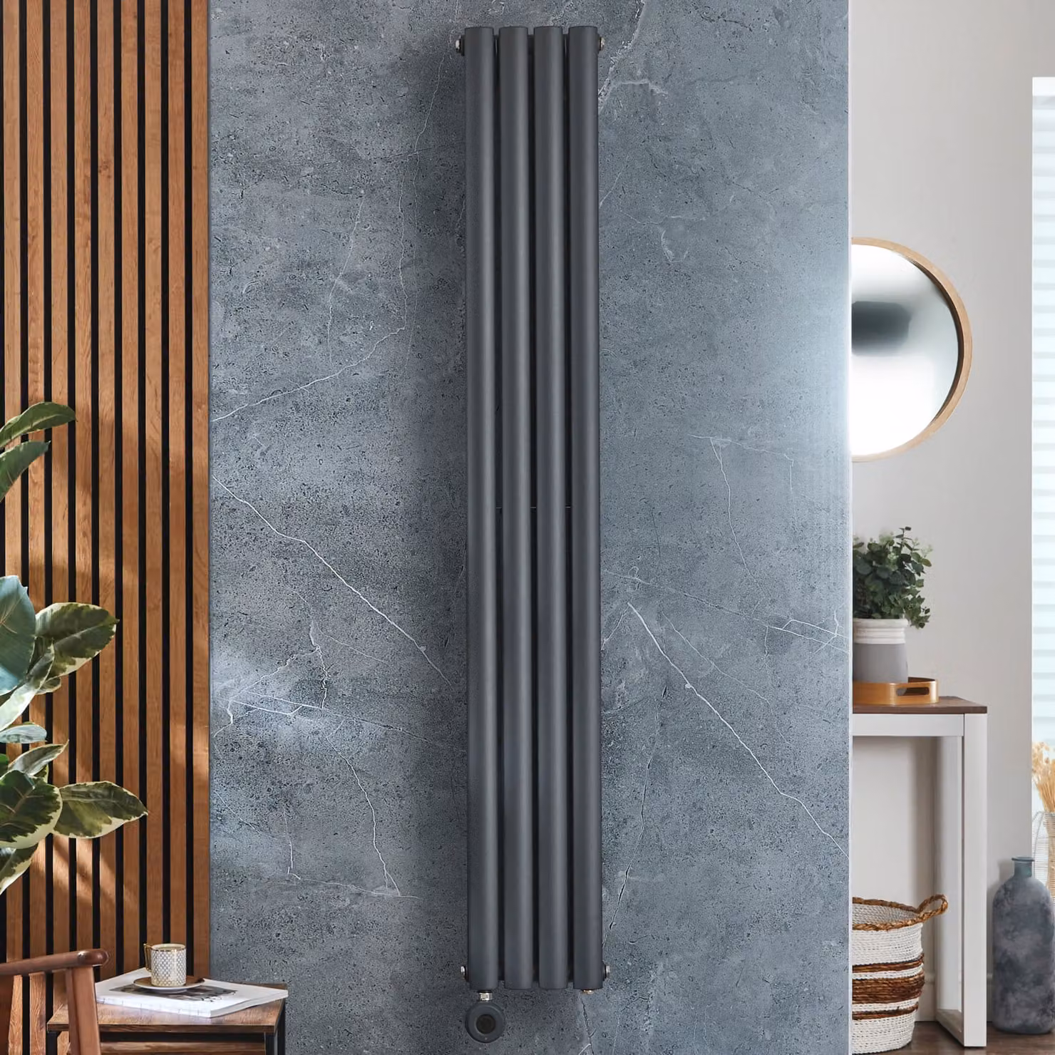 Radiatore Elettrico di Design Verticale - Antracite - 1600mm x 236mm (Pannello Singolo) - con Elemento Riscaldante Termostatico Cablato Wi-Fi - Revive Slim - ECOSO by Hudson Reed