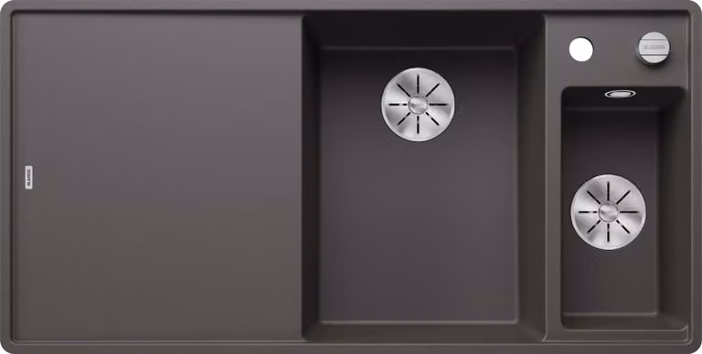 BLANCO AXIA III 6 S-F, SILGRANIT® PuraDur®, grigio roccia, vasca a destra, con scarico a distanza, incluso tagliere in vetro