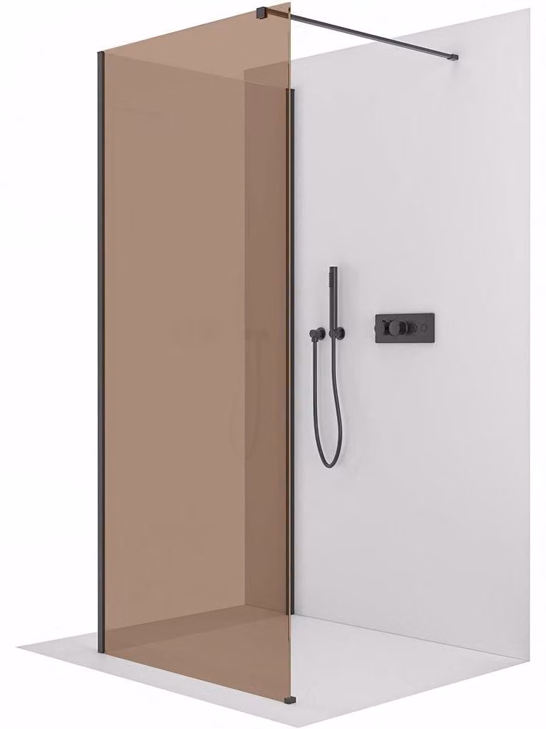 Pannello doccia angolare Walk-in Onyx, modello Cube, destro/sinistro - 8 mm - montante quadrato - nero opaco, vetro bronzo - 120x90x200 cm