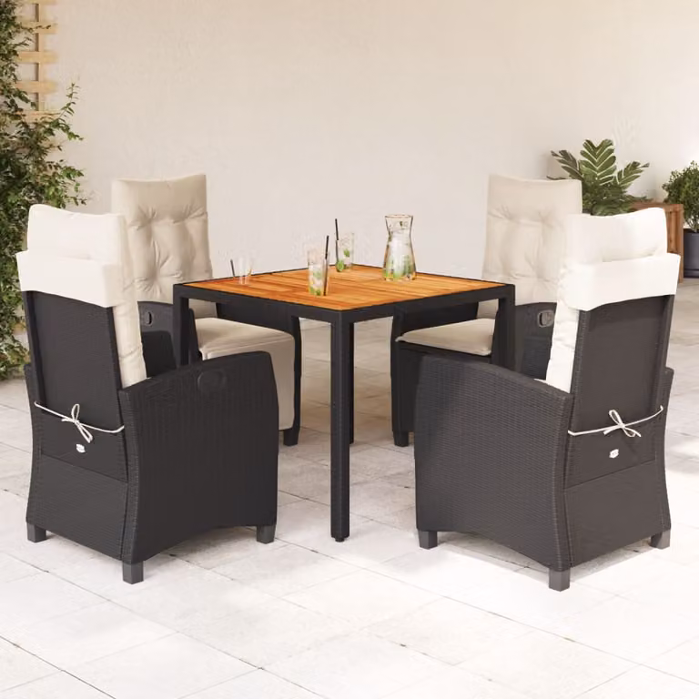 Set da Pranzo da Giardino vidaXL in Legno di Acacia e Polyrattan, 5 Pezzi, Nero e Bianco