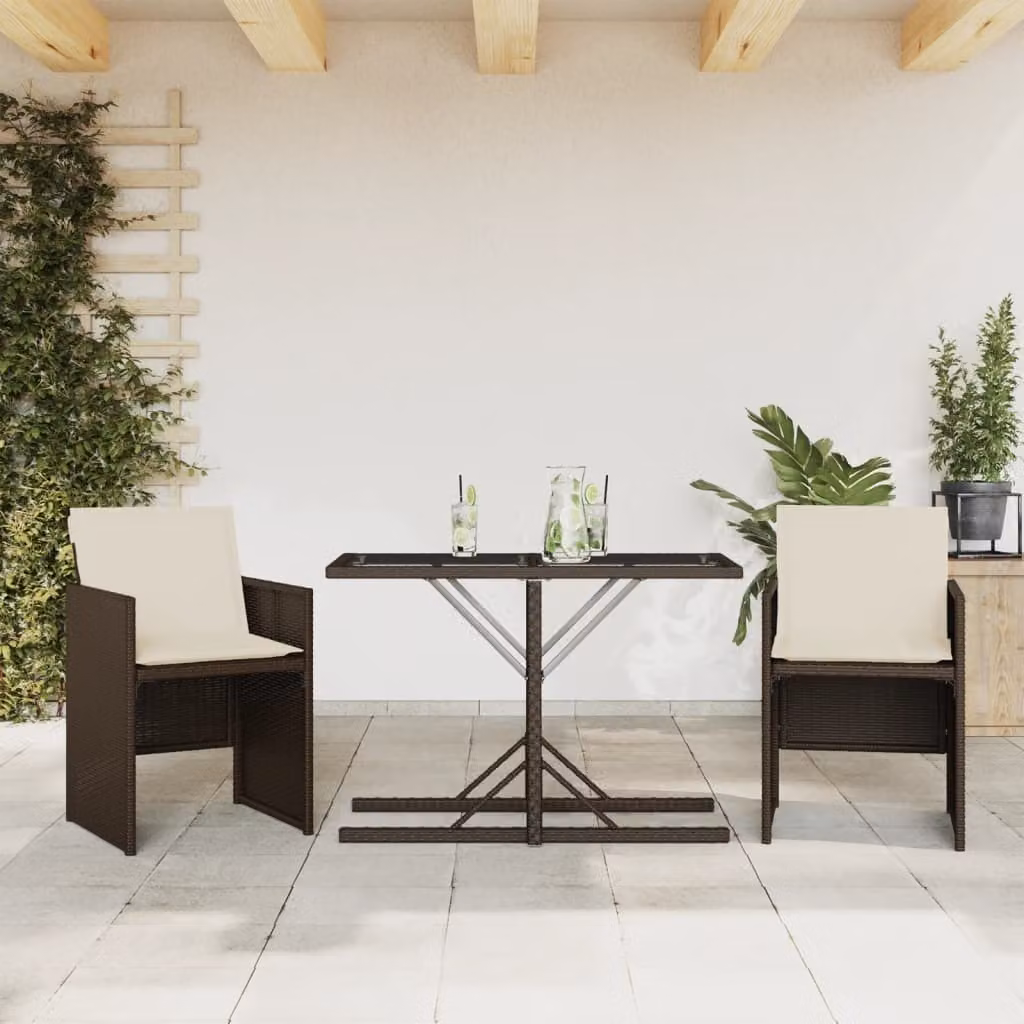 Maison Exclusive - Set da bistrot 3 pezzi con cuscini Marrone Poly Rattan