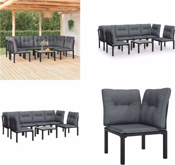 vidaXL 7 pezzi set salotto da giardino nero e grigio in poly rattan - Set salotto da giardino - Set salotto da giardino - Set salotto - Set arredo giardino