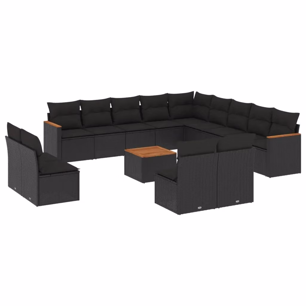 Set di divani da giardino VIDAXL a forma di U in polyrattan nero con 14 pezzi e cuscini inclusi – 2
