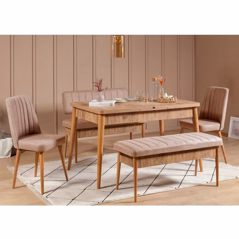 Skye Decor, Vina Atlantic Stone, set composto da tavolo da pranzo allungabile e sedie (5 pezzi), pino atlantico, 100% PANNELLI DI PARTICELLE RIVESTITI IN MELAMMINA, 130 x 80 x 77 cm