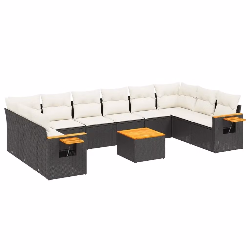 vidaXL Set Divani da Giardino 11 pz in Polyrattan Nero con Cuscini e Tavolino da Esterno – 2