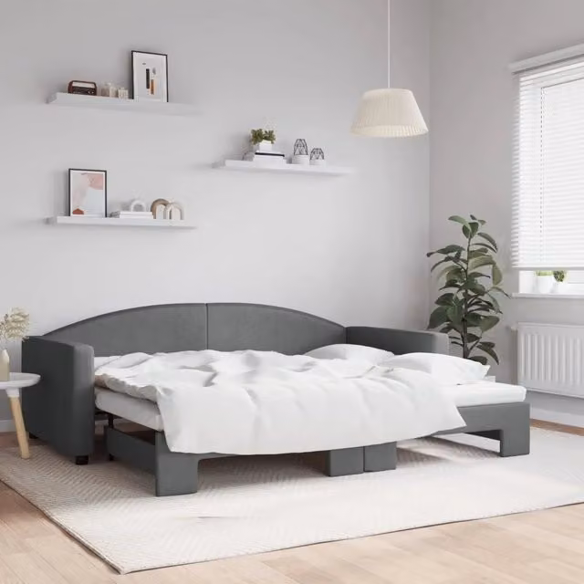 Divano Letto con Letto Estraibile vidaXL Grigio in Tessuto per Soggiorno e Camera da Letto L/P: 90 x 200 cm