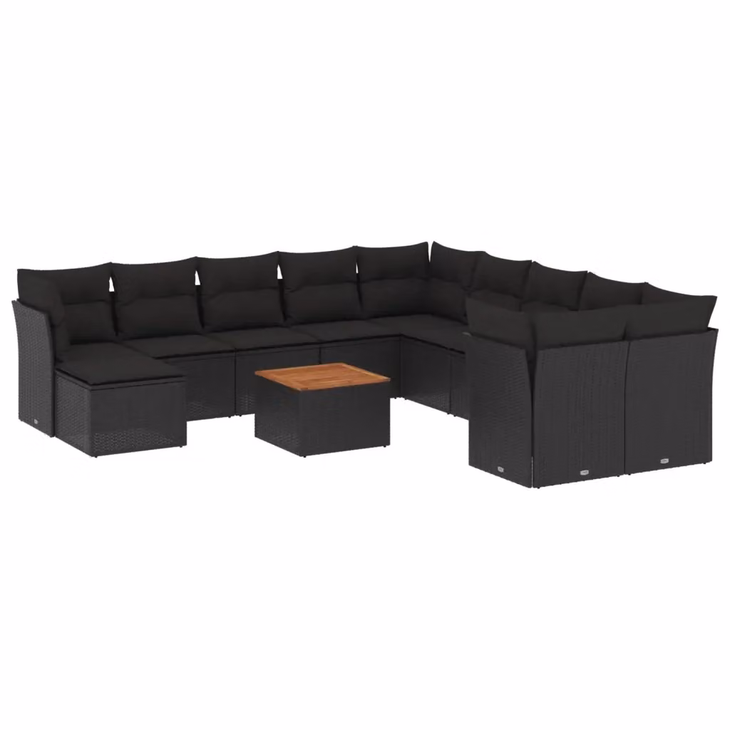 Set di divani da giardino vidaXL a forma di U composto da 12 pezzi in polyrattan nero con cuscini e tavolino da esterno – 2