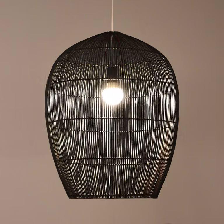 Fine Asianliving Bamboo Hanging Lamp Lampada a sospensione nera fatta a mano - Fletcher D43xH48cm Lampada a sospensione Illuminazione Paralume di bambù Tessuto Lampada Illuminazione Rotan