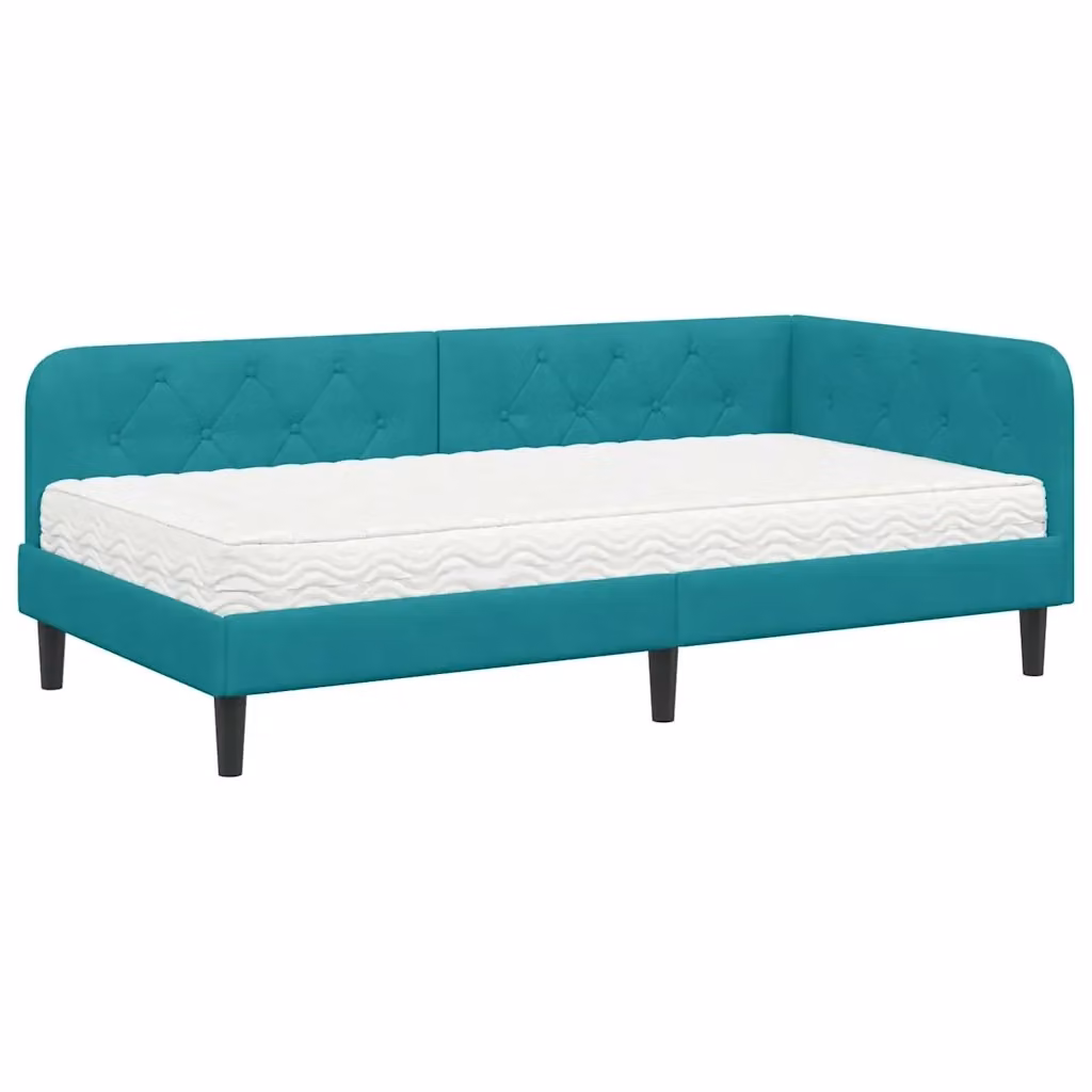 Cornice del letto ad angolo vidaXL in velluto turchese, L/P/H: 204 x 90 x 72 cm – 2