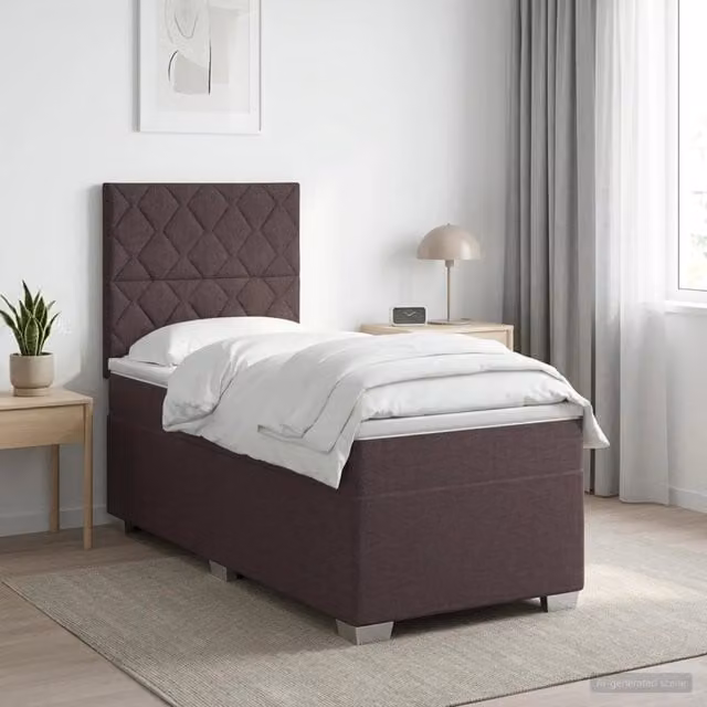 Letto box spring con materasso ibrido vidaXL in tessuto marrone e bianco L/P/H: 200 x 80 x 140,5 cm