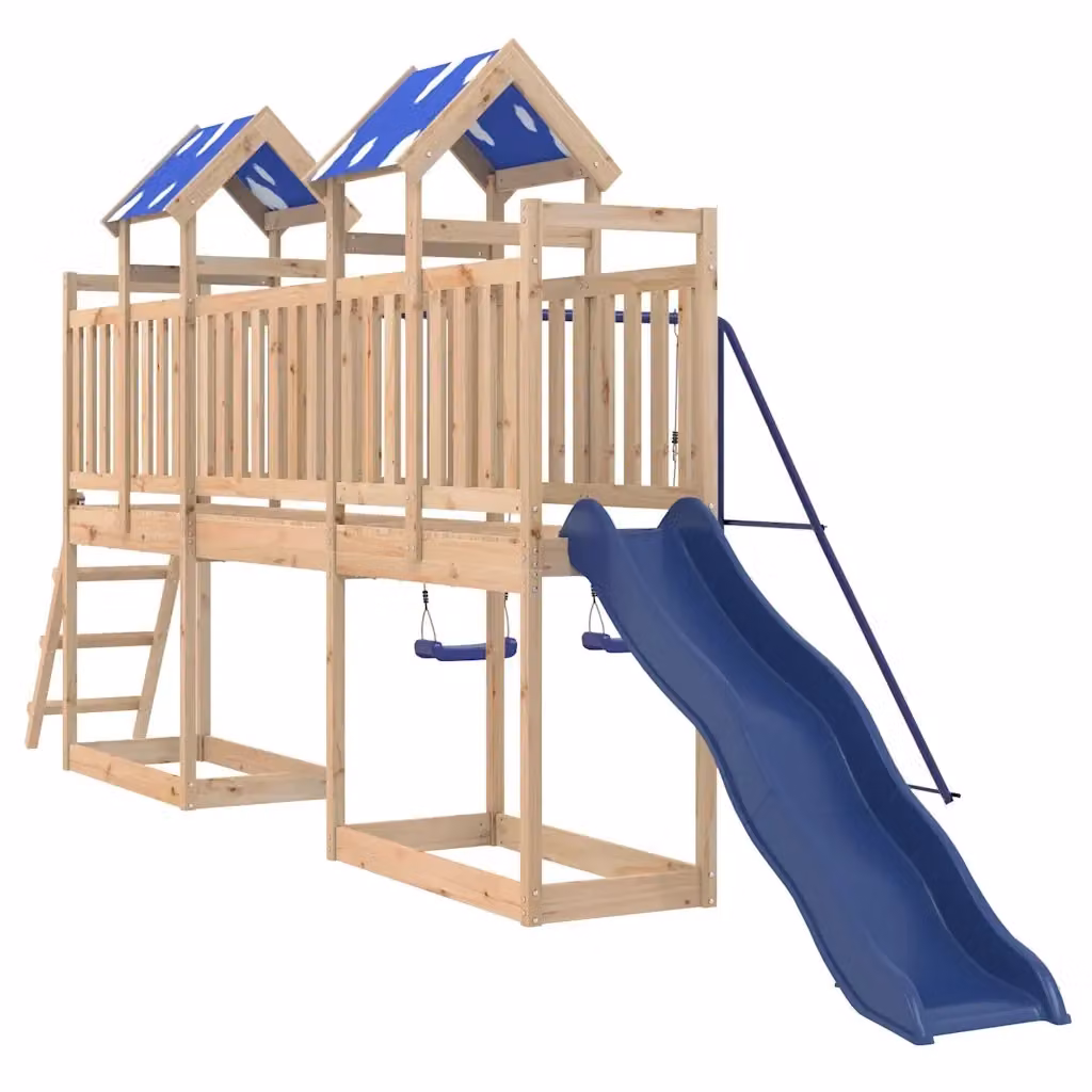 vidaXL Set da Gioco da Esterno in Legno Massello con Scivolo, Altalena e Sabbiera, Multicolore – 2