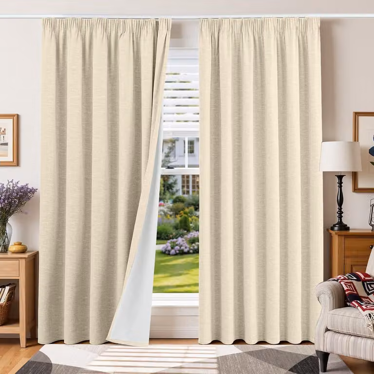 Copriletto, tende oscuranti al 100% con passanti a pieghe, tende oscuranti effetto lino, 200 H x 200 B, 2 tende grigio e bianco, tende termiche, tende per proteggere dal freddo