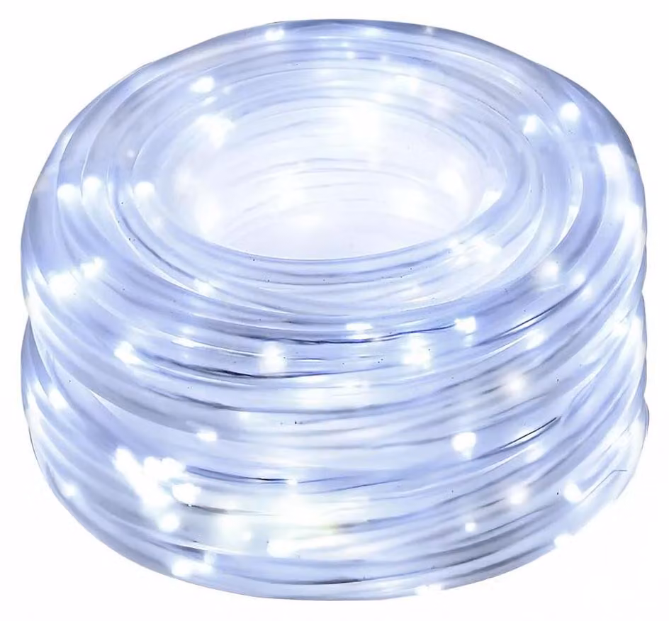Catena luminosa a LED, 10 metri, luce bianca fredda, alimentata a batteria (3 batterie AA), cavo in PVC e rame