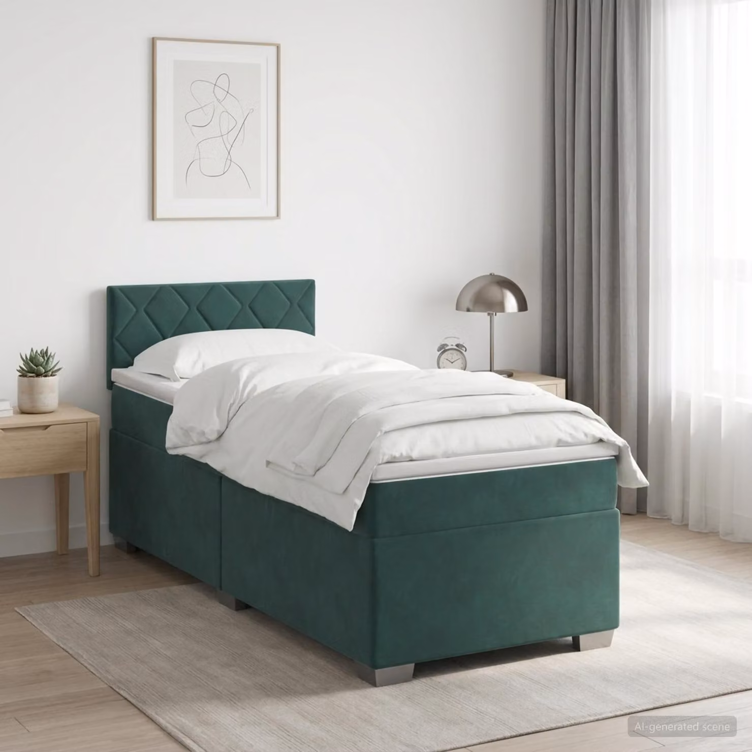 Letto con Box Spring vidaXL in Velluto Verde con Materasso a Molle Pocket e Illuminazione LED USB L/P: 80 x 200 cm