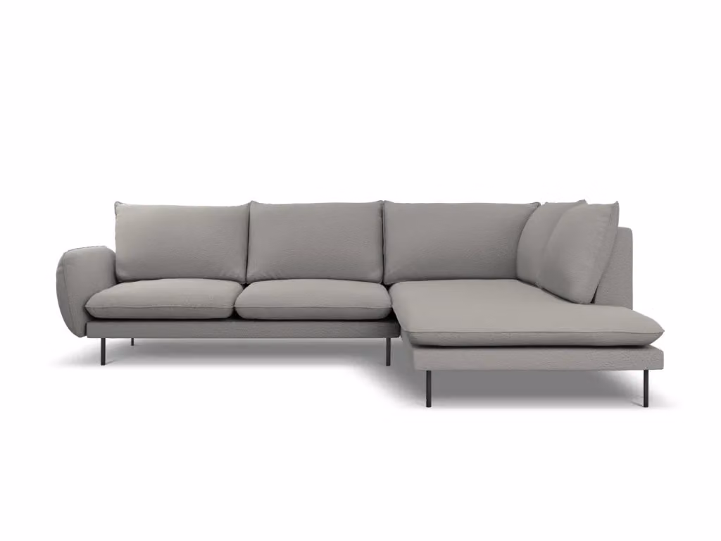 Divano angolare destro Vienna di Cosmopolitan Design, modello a 6 posti in bouclé grigio con struttura in metallo, L/P/H: 275 x 185 x 95 cm – 2