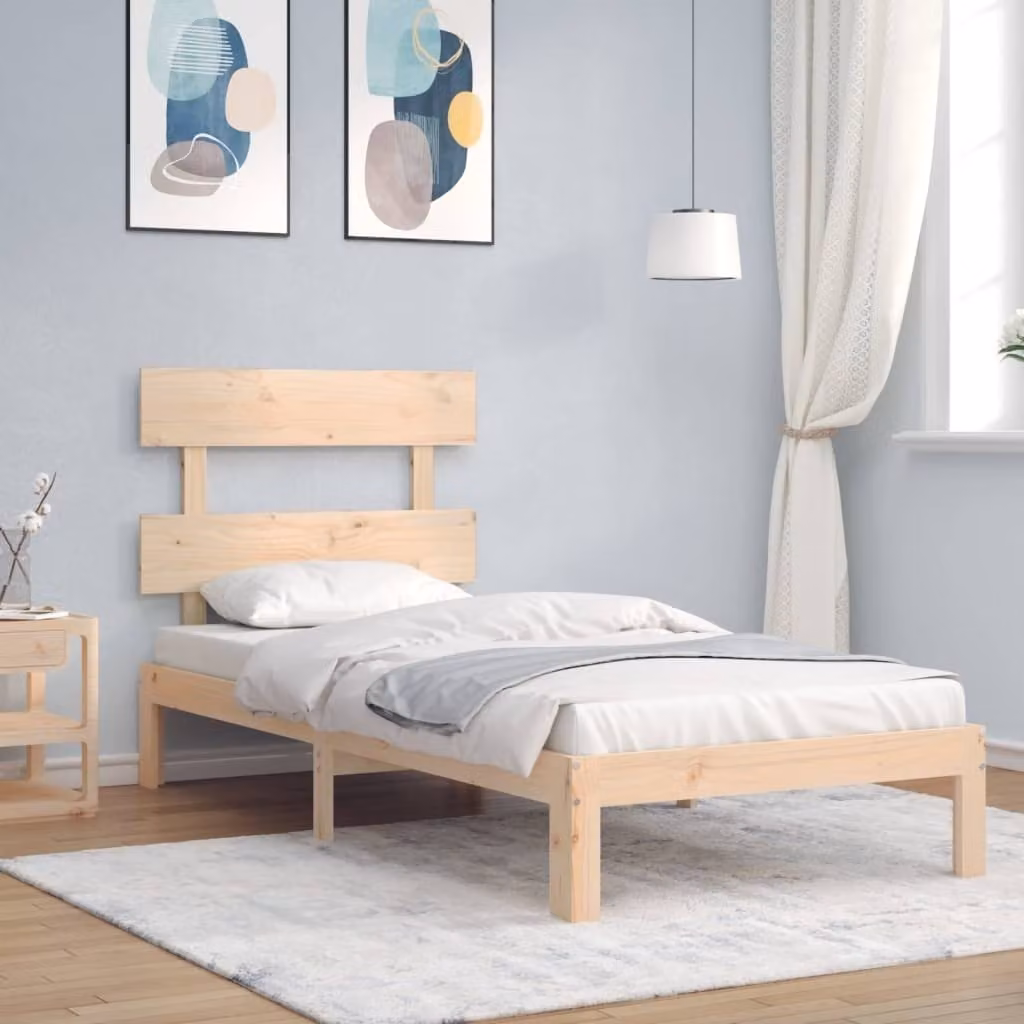 The Living Store Letto in legno massiccio con testiera 90x200 cm