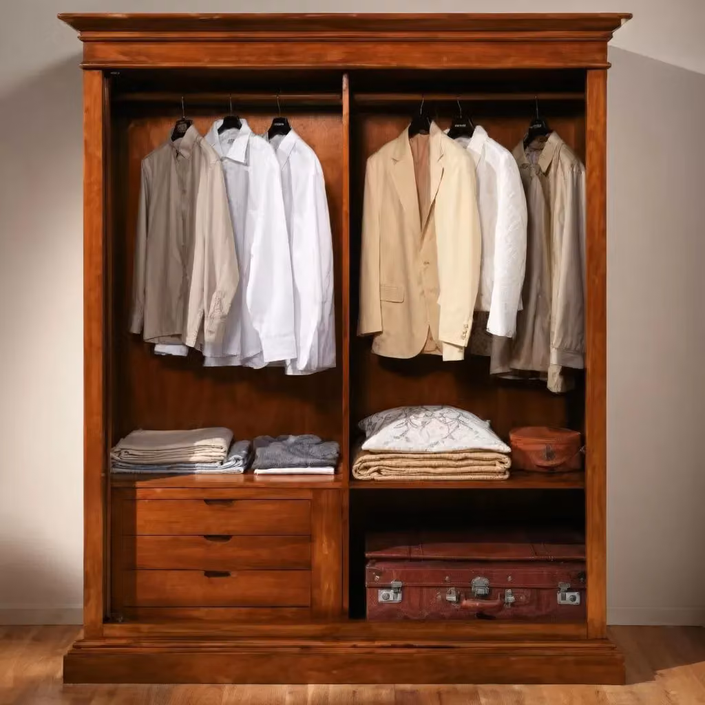 Armadio in legno stile arte povera con 2 ante scorrevoli e cappello dritto di Mobili 2G, colore marrone, L: 183 cm, P: 67 cm, H: 214 cm – 1