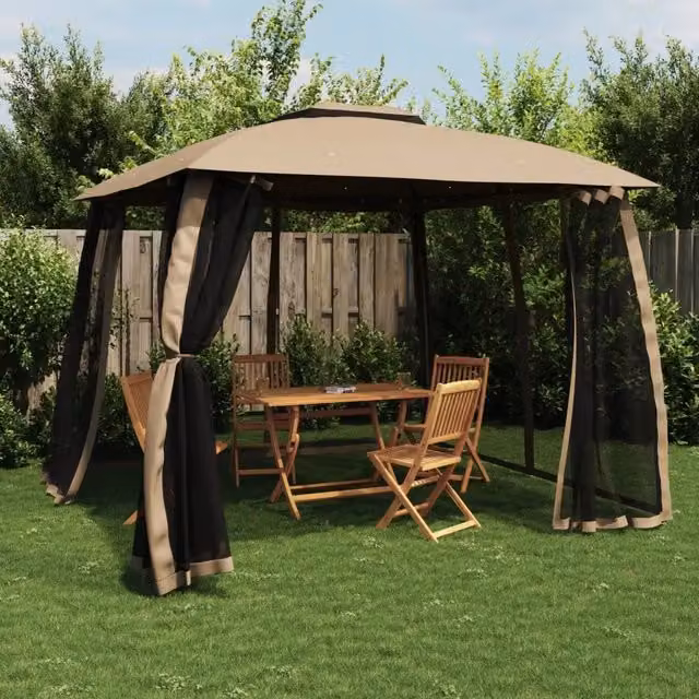Gazebo Hip Videx in Acciaio con Tetto Doppio e Pareti con Finestra, Colore Antracite, L/P: 293 x 293 cm, H: 280 cm