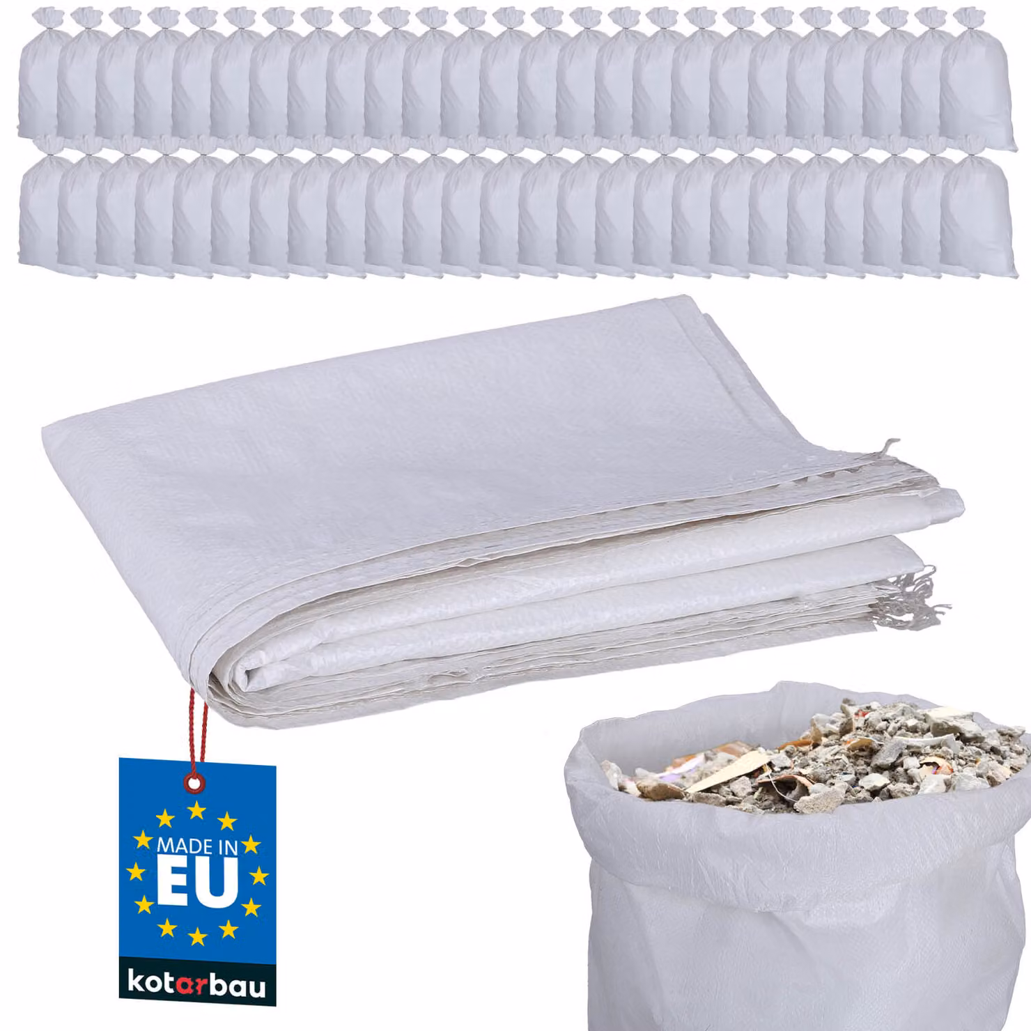 KOTARBAU® Set di 50 sacchi in PP 60x105cm 50kg per carichi pesanti bianco