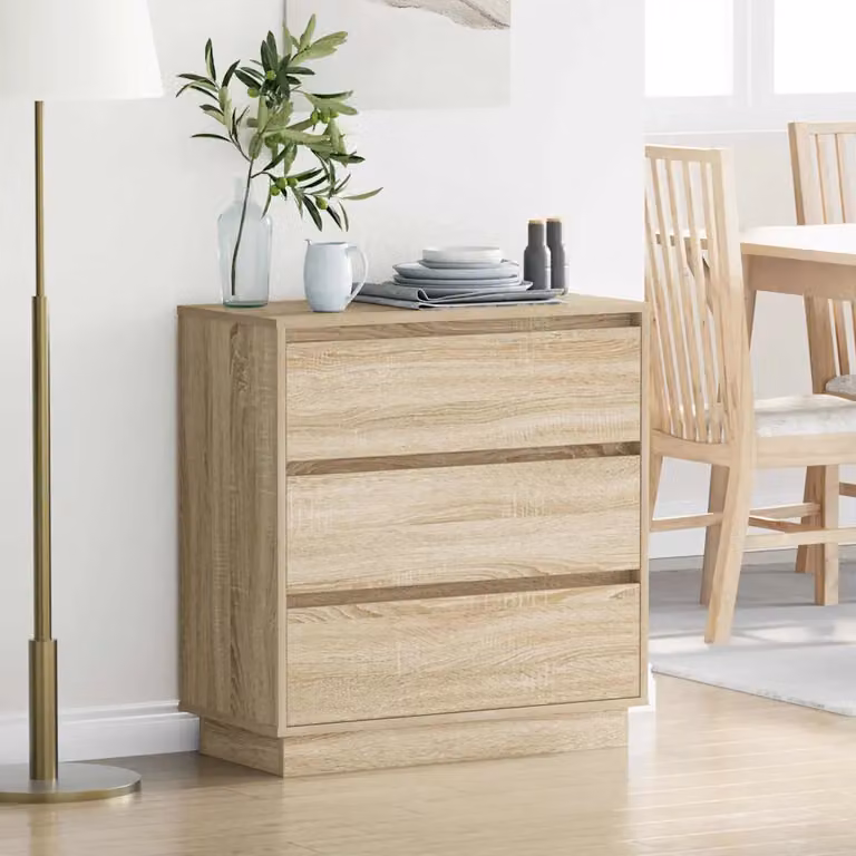 Armadio da Notte Moderno vidaXL in Rovere Sonoma, Colore Marrone e Beige, con Illuminazione Integrata, L 71 cm x P 34,5 cm x H 75 cm