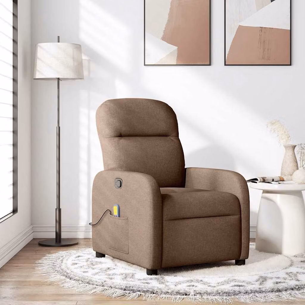 vidaXL Poltrona Reclinabile Relax in Tessuto Marrone con Braccioli e Regolazione Manuale