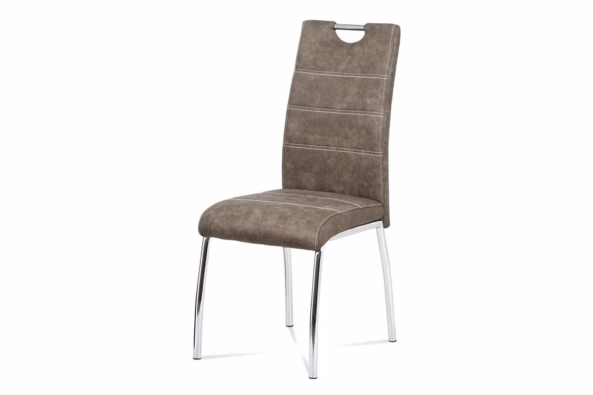 Sedia da pranzo Autronic HC-486 BR3 - tessuto marrone, cuciture bianche / cromo