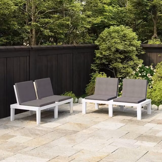 Panchine da Giardino con Cuscini 2 pz in Plastica Bianche 3059825